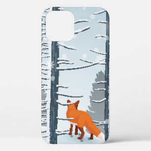 Funda Para iPhone 12 Invierno feliz con paisaje forestal y animal de zo