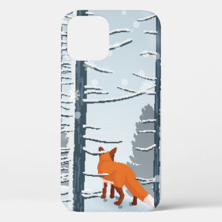 Funda Para iPhone 12 Invierno feliz con paisaje forestal y animal de zo