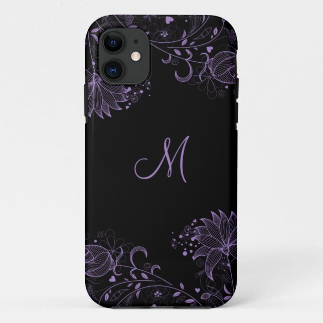 Funda De Case-Mate Para iPhone iPhone5 floral bosquejado negro y púrpura femenino (Reverso)