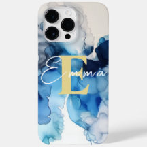 iPhone 14 Pro Max Funda con tinta azul y blanca de