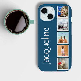 Funda Para iPhone 15 iPhone 15 Monogramado 5 foto Collage Blue