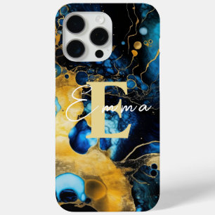 Funda Para iPhone 15 Pro Max iPhone 15 Pro Max Funda con tinta azul y dorada de