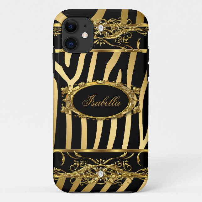 Funda De Case-Mate Para iPhone iPhone 5 Elegante Clásico Dorado Cebra Negro (Reverso)