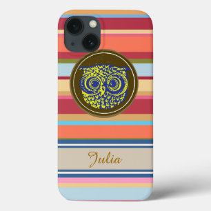 Funda Para iPhone 13 iphone 6 con un búho y franjas de colores