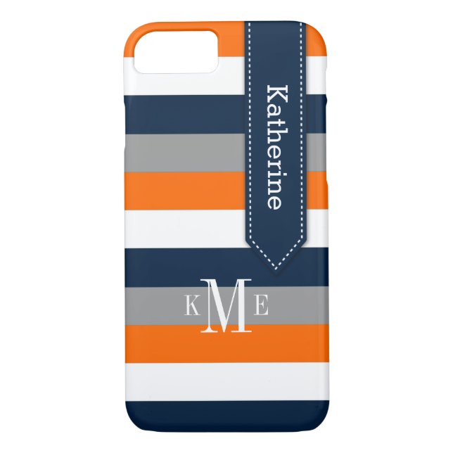 Funda De Case-Mate Para iPhone iPhone 7 Case | Stripes | Orange, Gray, Navy (Reverso)