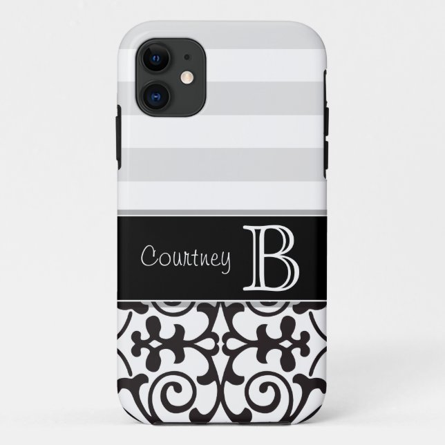 Funda De Case-Mate Para iPhone iPhone gris blanco negro 5 del monograma del (Reverso)