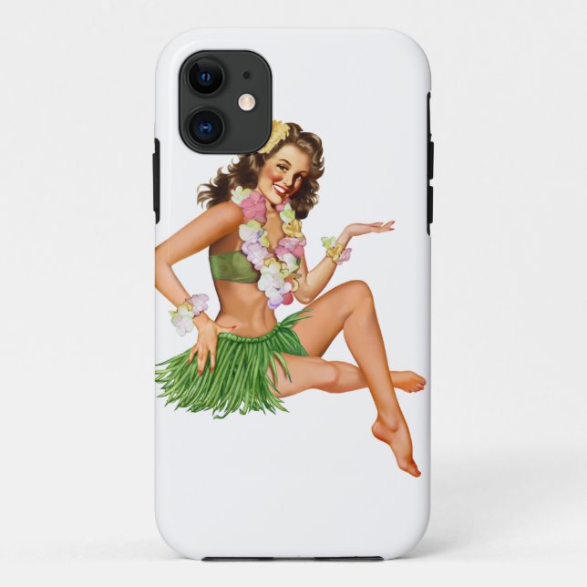 Funda De Case-Mate Para iPhone iPhone hawaiano del chica del perno-para arriba (Reverso)