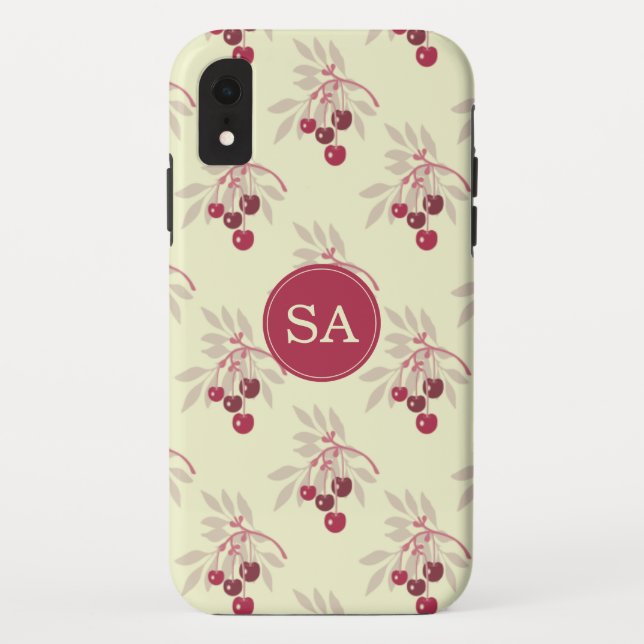 Funda De Case-Mate Para iPhone iPhone Monograma Hermosa Cereza Roja (Reverso)