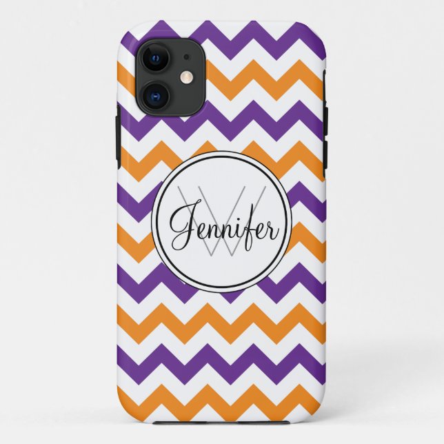 Funda De Case-Mate Para iPhone iPhone púrpura y anaranjado 5 del monograma de (Reverso)