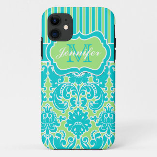 Funda Para iPhone 11 iPhone rayado azul, verde, blanco 5 del damasco