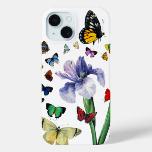 Funda Para iPhone 15 IRIS ENTRE COLORIDAS MARIPOSAS DE FRONTERA blanca