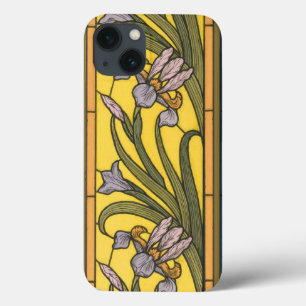 Funda Para iPhone 13 Iris Flor Art Nouveau Vidrio Manchado Oro Azul