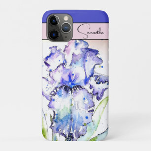Funda Para iPhone 11 Pro Iris Iris Flor Flor de Acuarela Floral Arte Púrpur