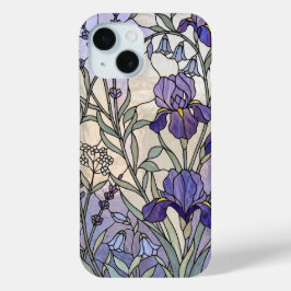 Funda Para iPhone 15 Iris Púrpura Vidrio Pintado Botánico Floral 