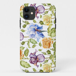 Funda Para iPhone 11 Iris y rosas acuarela patrón floral