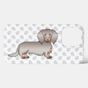 Funda Para iPhone 13 Pro Isabella y Tan Pelo Largo Perro Dachshund y Huella