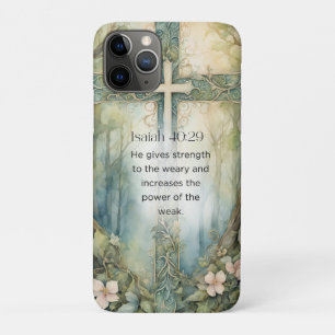 Funda Para iPhone 11 Pro Isaías 40:29 Versículo Bíblico Cruz Cristiana Ánim