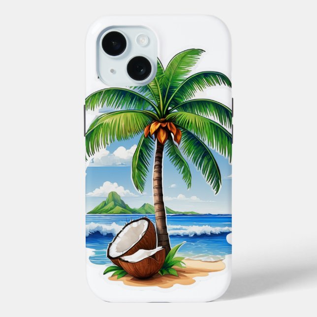 Funda De Case-Mate Para iPhone Isla Tropical de Árbol de Coco (Reverso )