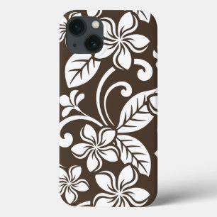 FUNDA PARA iPhone 13 ISLAND PLUMERIA (CAFÉ MARRÓN)