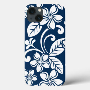 FUNDA PARA iPhone 13 ISLAND PLUMERIA (NAVY BLUE)