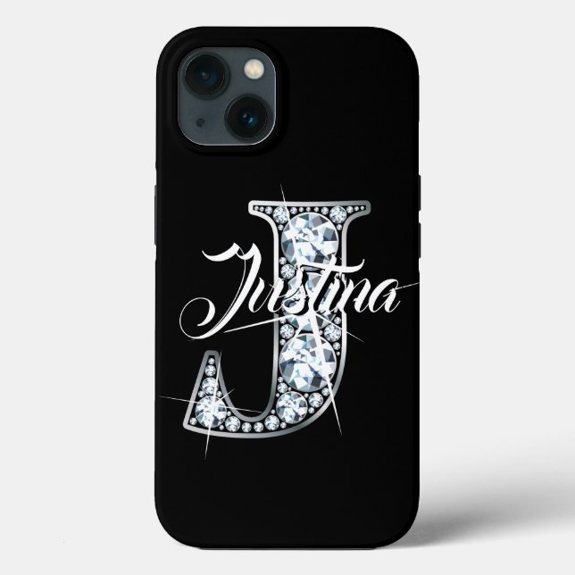 Funda De Case-Mate Para iPhone J Faux Diamond Bling Monogram (Reverso )