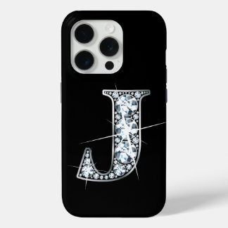 Funda Para iPhone 15 Pro J Monograma de Diamante Falso