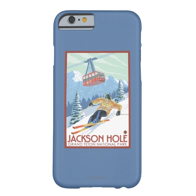 Funda De Case-Mate Para iPhone Jackson Hole, esquiador de Wyoming y tranvía (Reverso)