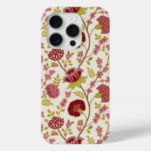 Funda Para iPhone 15 Pro Jacobo Floral Big Pattern Reds Rosa Crema de oro