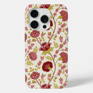Funda Para iPhone 15 Pro Jacobo Floral Big Pattern Reds Rosa Crema de oro
