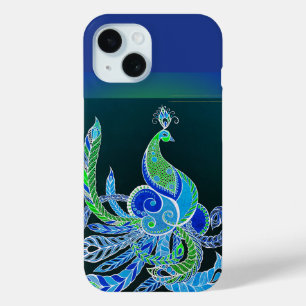 Funda Para iPhone 15 Jade Majesty Elegant pavo real verde y azul