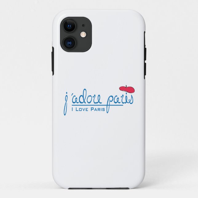 Funda De Case-Mate Para iPhone j'adore Paris (Amo París) con boina roja (Reverso)