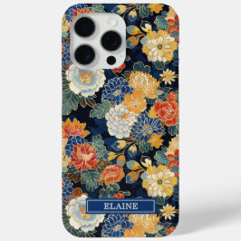 Funda Para iPhone 15 Pro Max Japanese Blue Floral Pattern Monogrammed