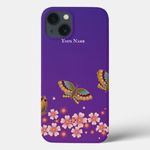 Funda Para iPhone 13 Japanese Butterflies Sakura Blossoms Personalized