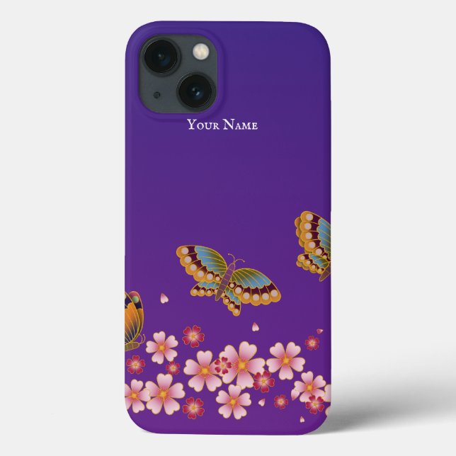 Funda De Case-Mate Para iPhone Japanese Butterflies Sakura Blossoms Personalized (Reverso)