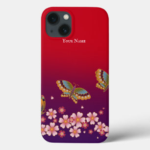 Funda Para iPhone 13 Japanese Butterflies Sakura Blossoms Personalized