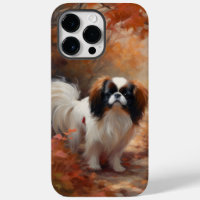 Japanese Chin en hojas de otoño inspira caída