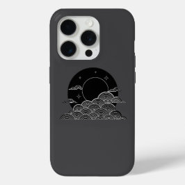 Funda Para iPhone 15 Pro Japanese Moon Wave Minimalist Black White iPhone C