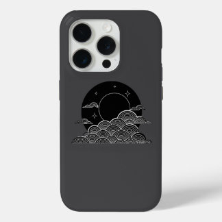Funda Para iPhone 15 Pro Japanese Moon Wave Minimalist Black White iPhone C
