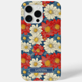 Funda Para iPhone 15 Pro Max Japanese Red Floral Pattern Monogrammed