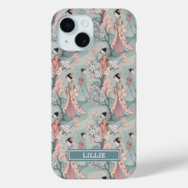 Funda Para iPhone 15 Japanese Sakura Geisha Pattern Monogrammed