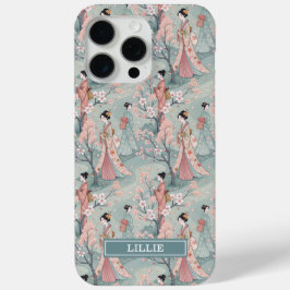 Funda Para iPhone 15 Pro Max Japanese Sakura Geisha Pattern Monogrammed Case-