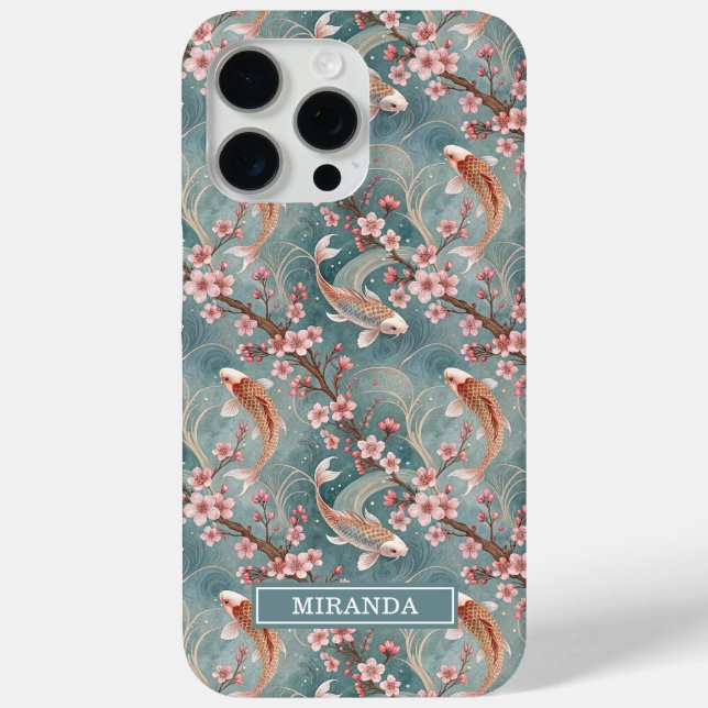 Funda De Case-Mate Para iPhone Japanese Sakura Koi Fish Pattern Monogrammed Case- (Reverso )