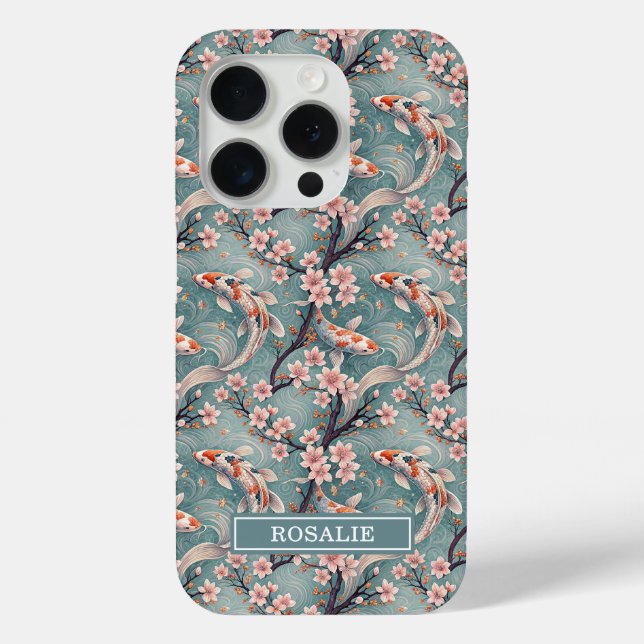 Funda De Case-Mate Para iPhone Japanese Sakura Koi Fish Print Monogrammed (Reverso )