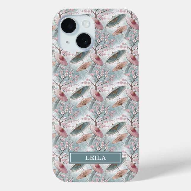 Funda De Case-Mate Para iPhone Japanese Sakura Umbrella Pattern Monogrammed (Reverso )