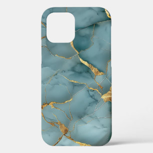 Funda Para iPhone 12 Japonés Kintî Turquoise & Gold