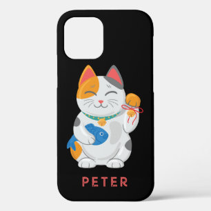 Funda Para iPhone 12 Japonés Maneki Neko Gato Blanco, símbolo de buena