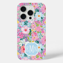 Funda Para iPhone 15 Pro Jardín Colorido Moderno con Monograma