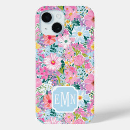 Funda Para iPhone 15 Jardín Colorido Moderno con Monograma