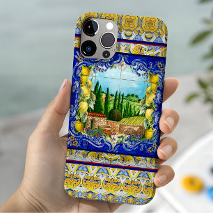 Funda Para iPhone 15 jardín de cítricos con baldosas azules de mayólica