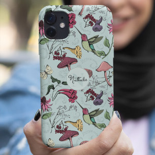Funda Para iPhone 11 Jardín de Colibríes Azul Menta Femenino